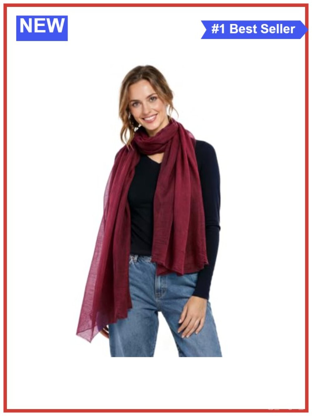 Lightweight Sheer Scarf Shawl Wrap with Fringe Oversized Travel